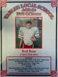 Vanlue Local Schools  Athletic Hall of Fame Award for Rod Rose